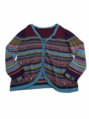 Christopher & Banks Beaded Sequin Striped Cardigan Women’s Medium Colorful Fall